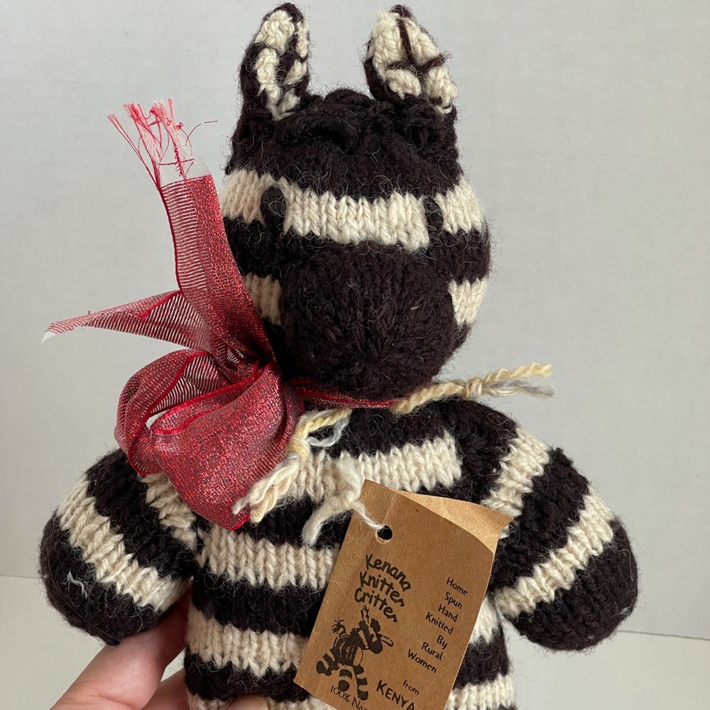 Kenana Knitter Critter Hand Knitted Zebra Soft Toy Kenya Natural Wool W Tag 12”